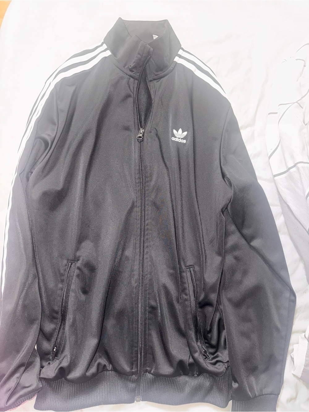adidas Black Track Jacket with White Three-Stripes